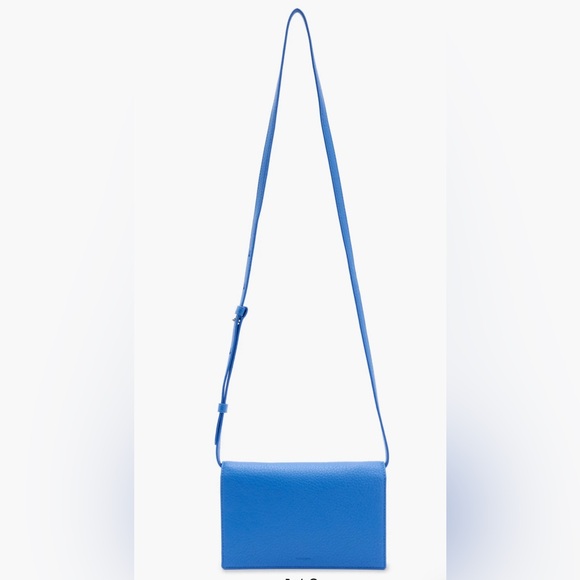 NWT AllSaints Fetch Leather Blue Wallet on Chain silver chain - Picture 3 of 8